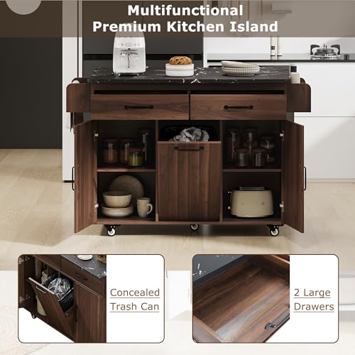 Farmhouse Kitchen Island with Drop Leaf, Barn Door and Power Outlet C3058