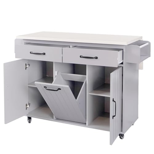 Farmhouse Kitchen Island with Drop Leaf, Barn Door and Power Outlet C3058