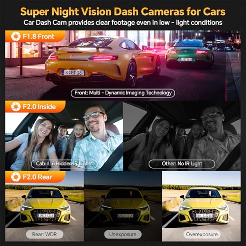 3 Channel Dash Cam Front Rear Inside, 2.5K WiFi, 1440P+1080P, 64GB Card, IR Night Vision P6249