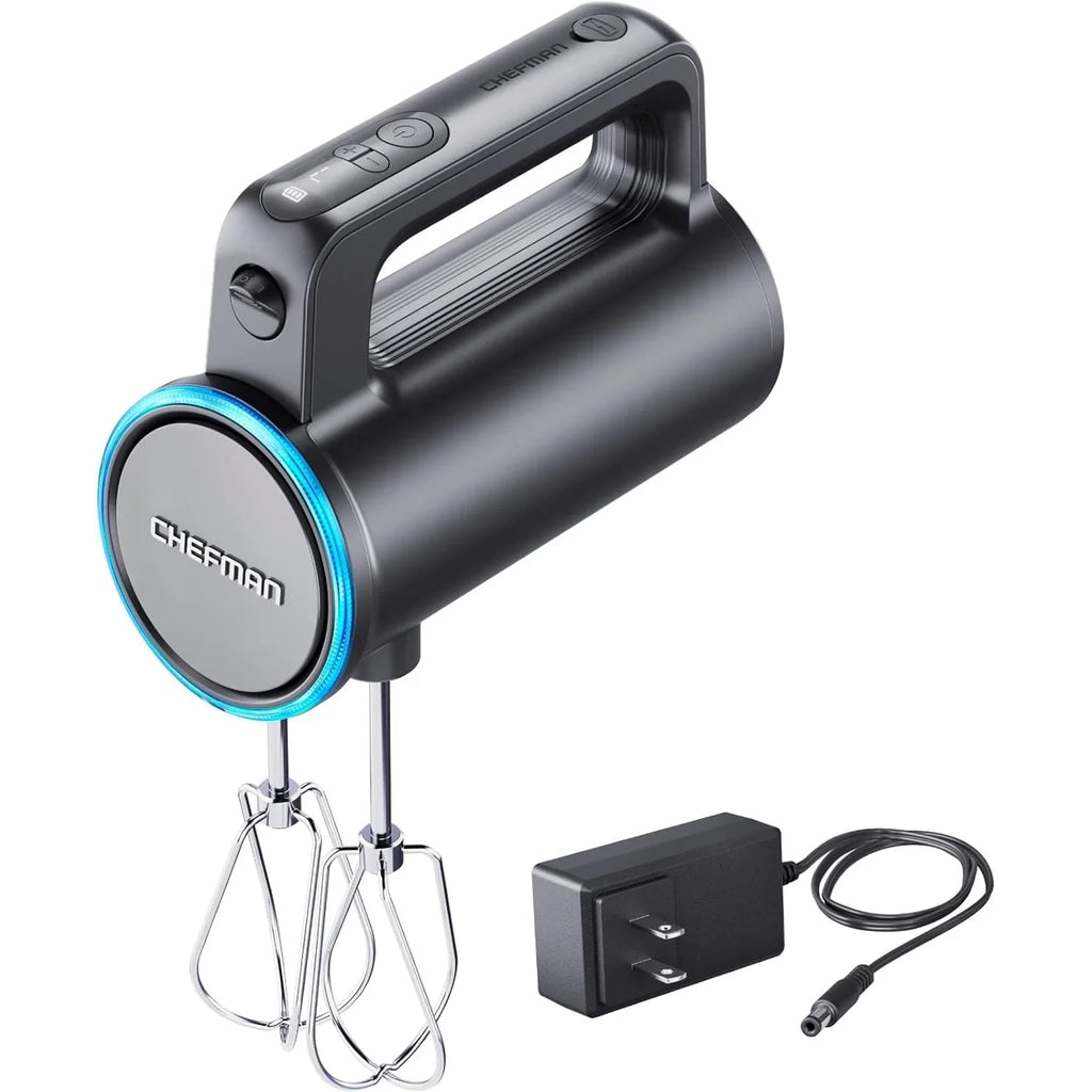 Chefman Cordless Hand Mixer w/ 7 Speed Settings, Digital Display, LED Charge Indicator - Black, New