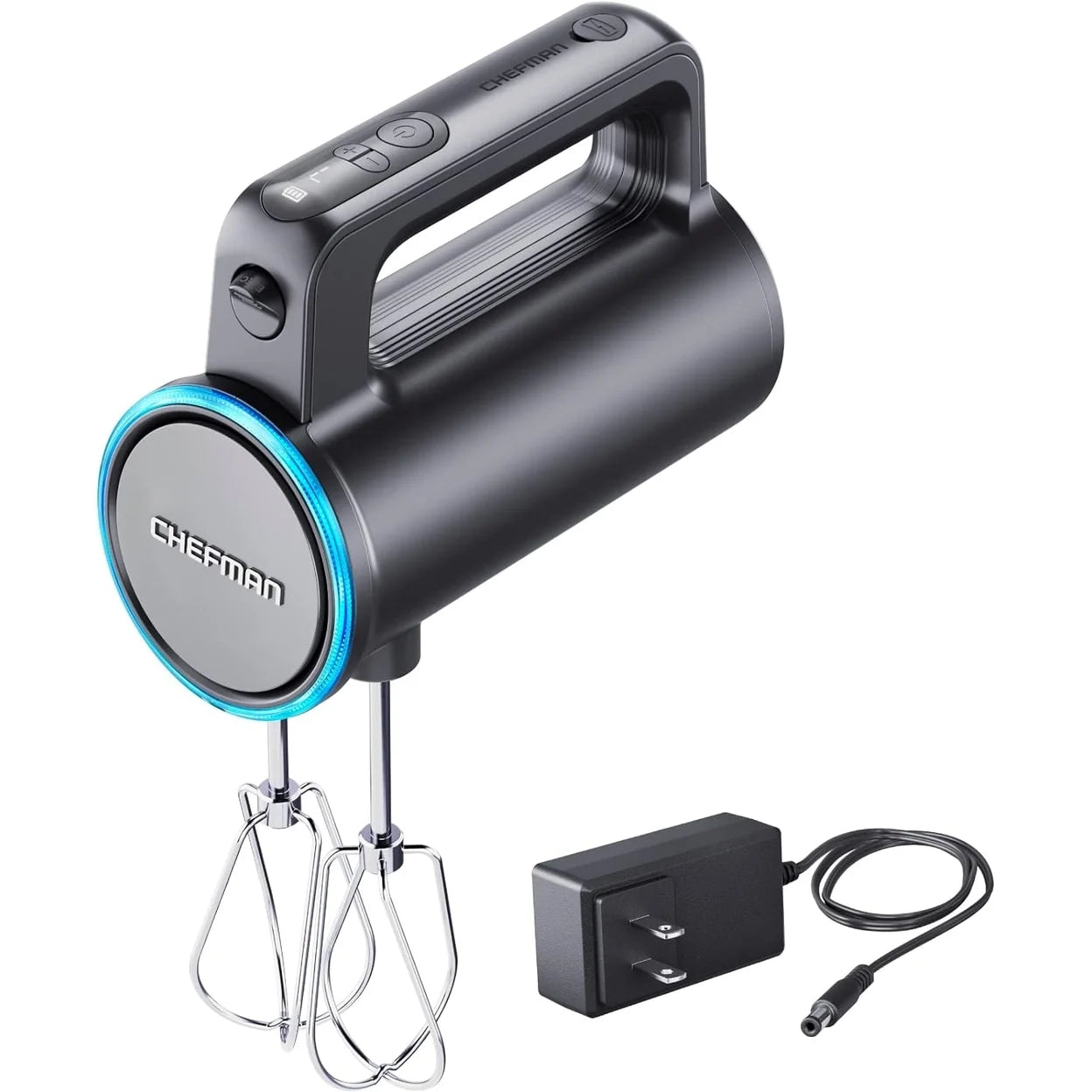 Chefman Cordless Hand Mixer w/ 7 Speed Settings, Digital Display, LED Charge Indicator - Black, New