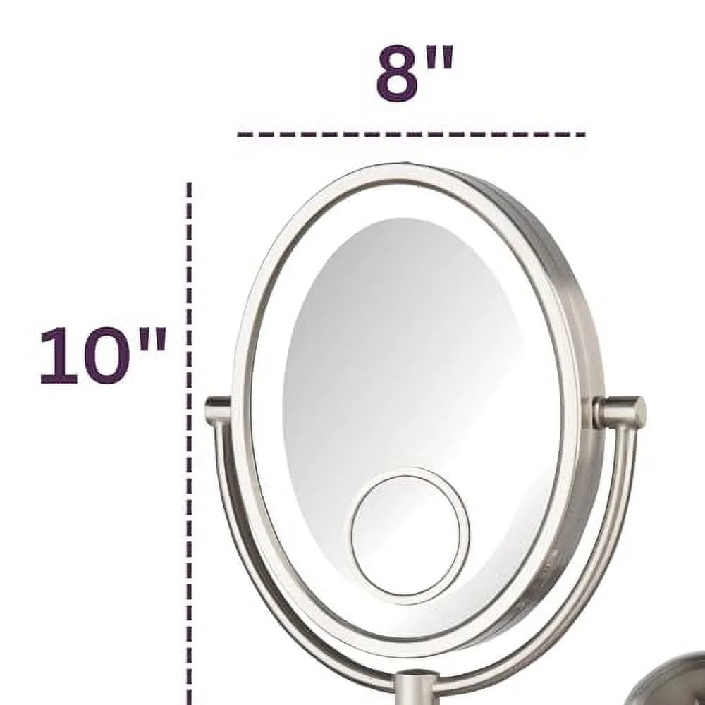 Oval Wall-Mounted Lighted Makeup Mirror with 10X-1X and 15X Spot Magnification H2780