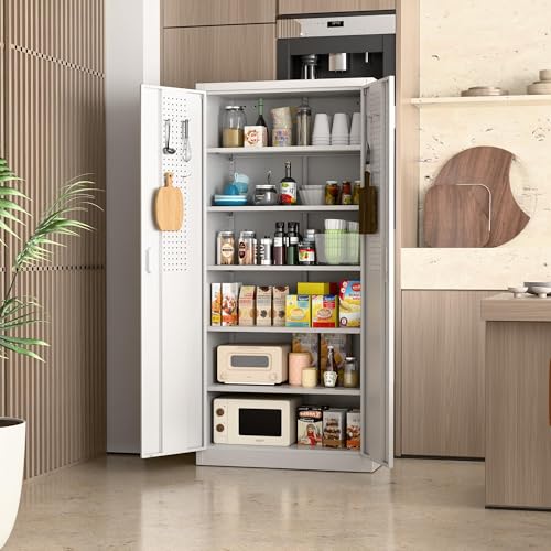 Garage Storage Cabinet with Wheels, 72" H, 2 Doors, 4 Adjustable Shelves, Black R4307