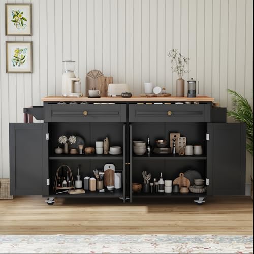Movable Kitchen Island with Drop Leaf and Power Outlet Y932
