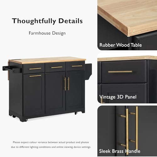 Farmhouse Kitchen Island with Drop Leaf, Barn Door and Power Outlet C3058