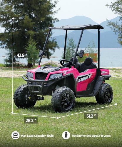 24V Ride on Car 2 Seater with Sun Shade, Dump Bed, 4WD, Pink S782676