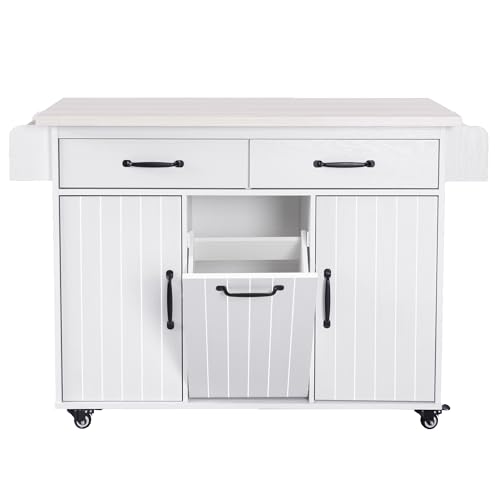 Farmhouse Kitchen Island with Drop Leaf, Barn Door and Power Outlet C3058