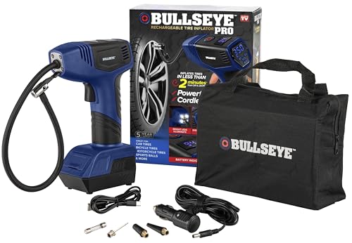 Bullseye Pro Tire Inflator Portable Air Compressor, Car Tire Inflator Portable, Portable Air Pump for Car Tires - 150PSI, 12V DC 1500 mAhs with Tire Pressure Gauge, Rechargeable As Seen On TV(Orange)