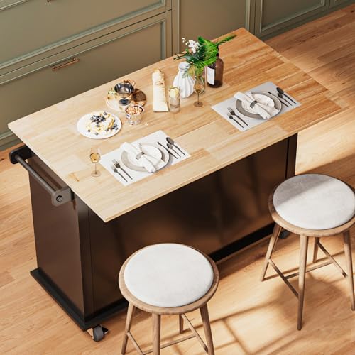 Movable Kitchen Island with Drop Leaf and Power Outlet Y932