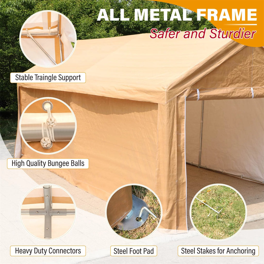 Heavy Duty Carport Canopy for Car Boat Shelter with Removable Sidewalls and Doors X7234