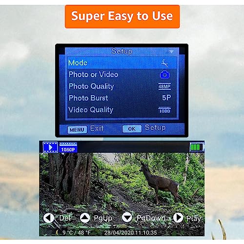 Trail Camera, 64MP 1296p, No Glow Night Vision, 100ft Range, Motion Activated Waterproof Y85186
