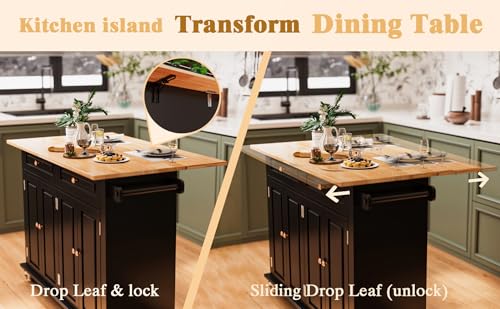 Movable Kitchen Island with Drop Leaf and Power Outlet Y932