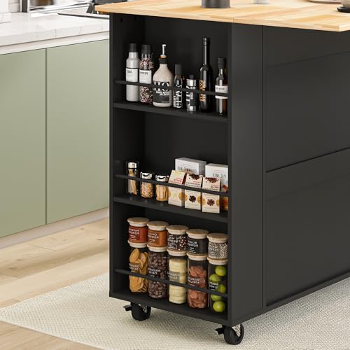 Movable Kitchen Island with Drop Leaf and Power Outlet Y932