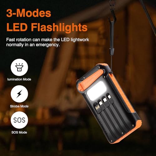 Solar Power Bank 20000mAh with Hand Crank, 4 Cables, and LED Flashlight S6880