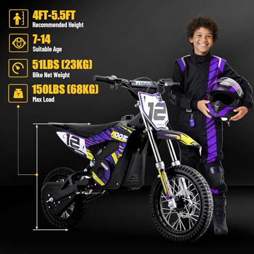 Electric Dirt Bike for Kids, 3 Speed Modes, 18 MPH, 15 Miles Range, Dual Suspension, Disc Brake, 16" Tire, Orange Q704649