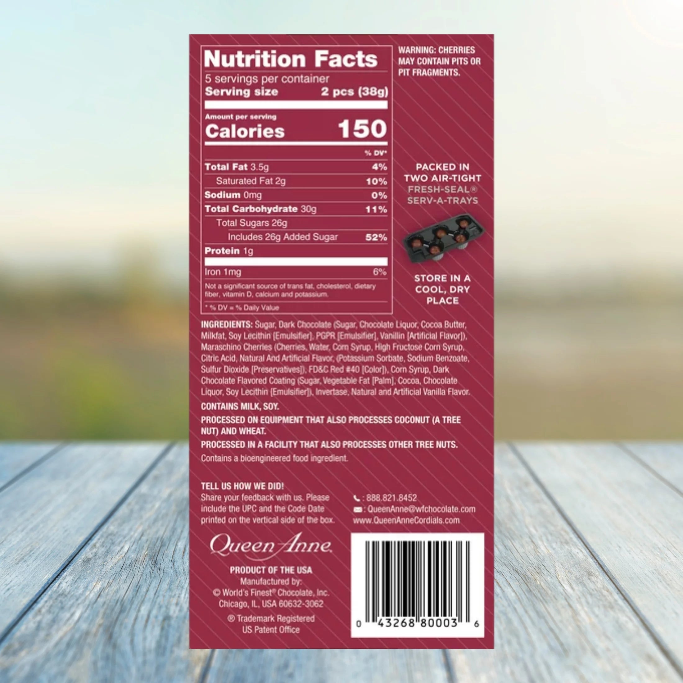 Dark Chocolate Cordial Cherries, 3.3 oz Box, 5 Pieces, Pack of 4 F490299