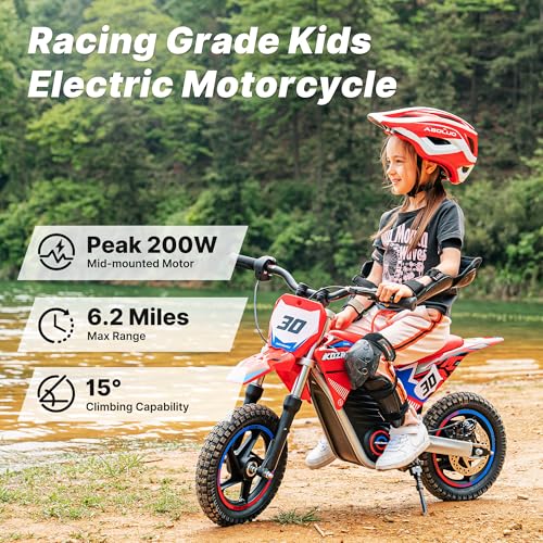 Electric Dirt Bike for Kids Aged 4-8, 350W Brushless Motor, 14'' Off-Road Tires, Blue Y255