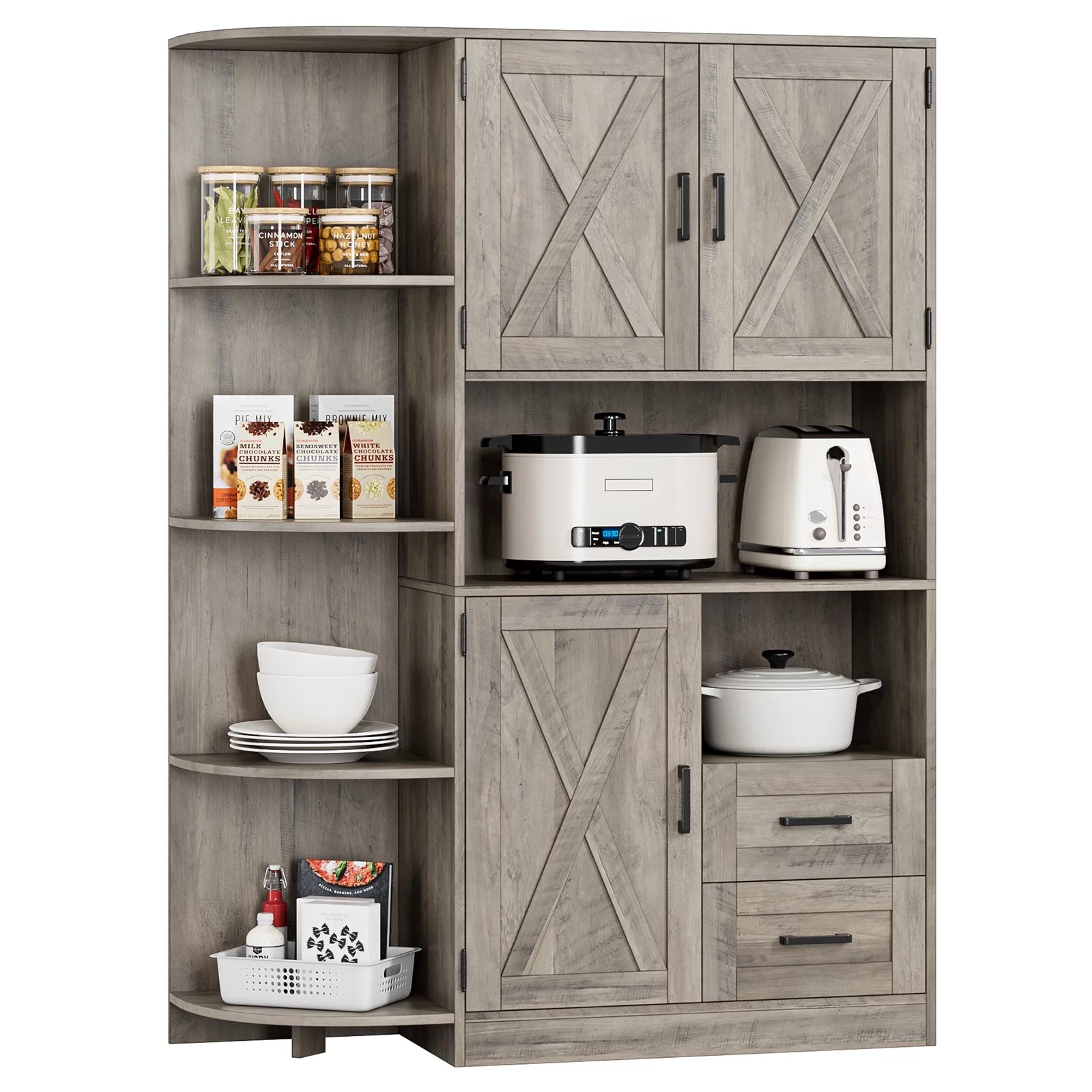 Large Kitchen Pantry with Adjustable Shelves, Wash Gray Z259