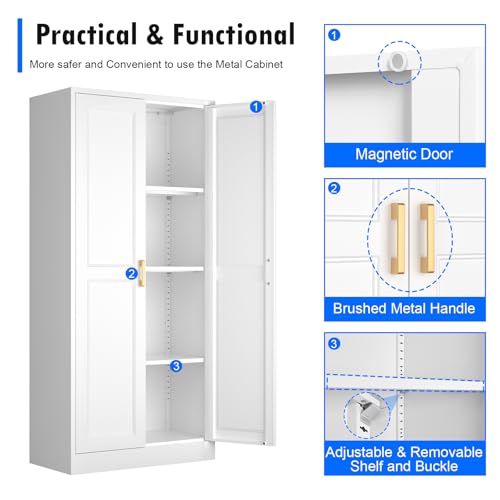 Tall Kitchen Storage Cabinet with Doors and Adjustable Shelves, Black Freestanding Cupboard J20442