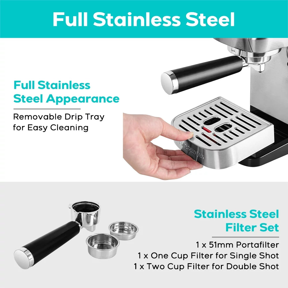 Espresso Machine with Milk Frother, 49 oz Water Tank R869
