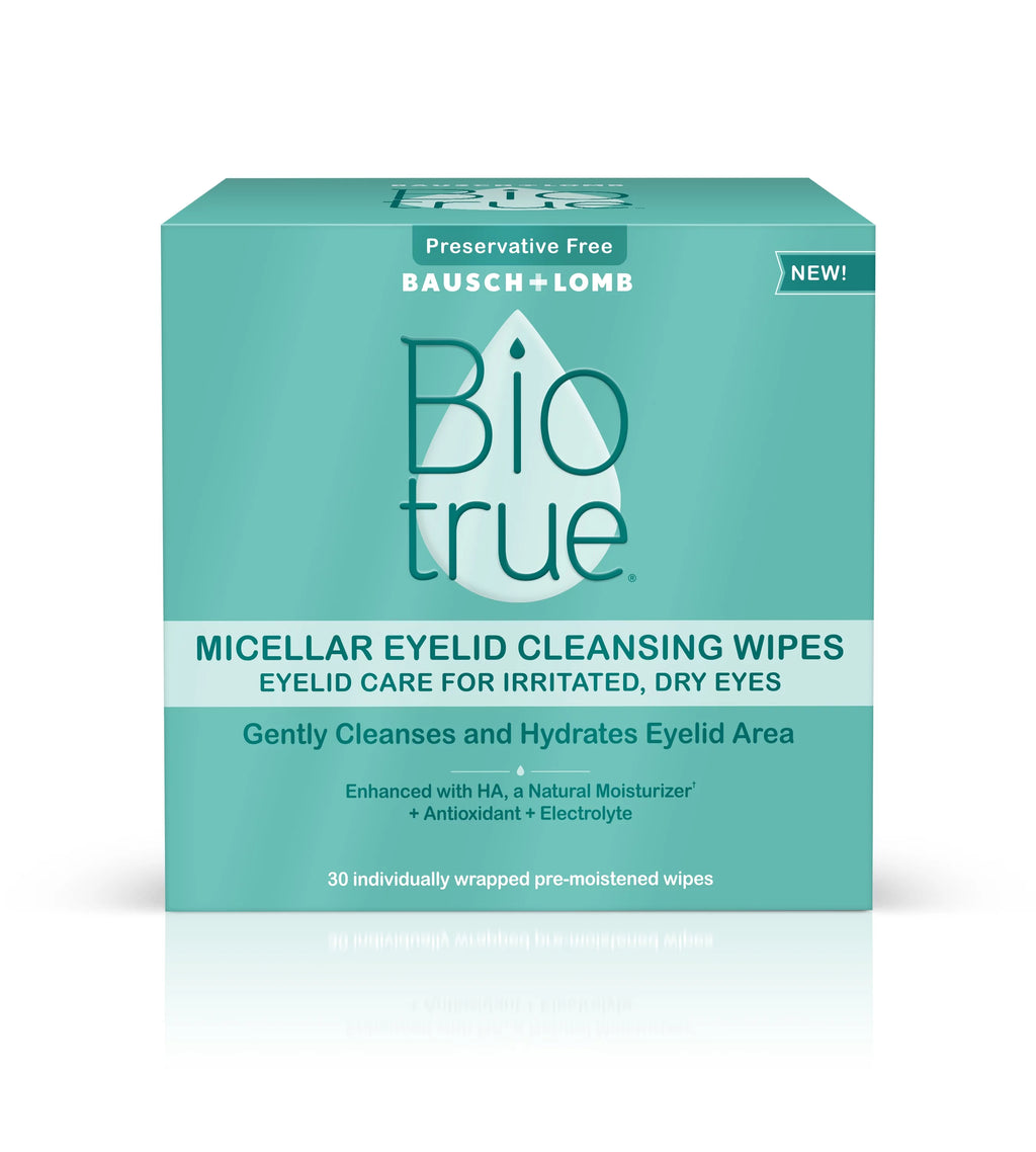 Biotrue Micellar Eyelid Cleansing Wipes, Eyelid Care for Irritated and Dry Eyes, Preservative Free, Pack of 30 from Bausch + Lomb
