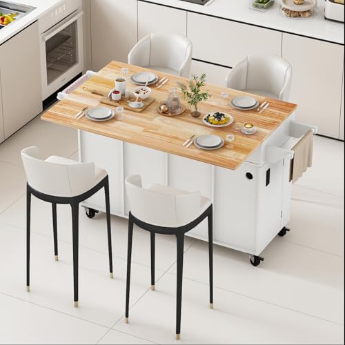 Movable Kitchen Island with Drop Leaf and Power Outlet Y932