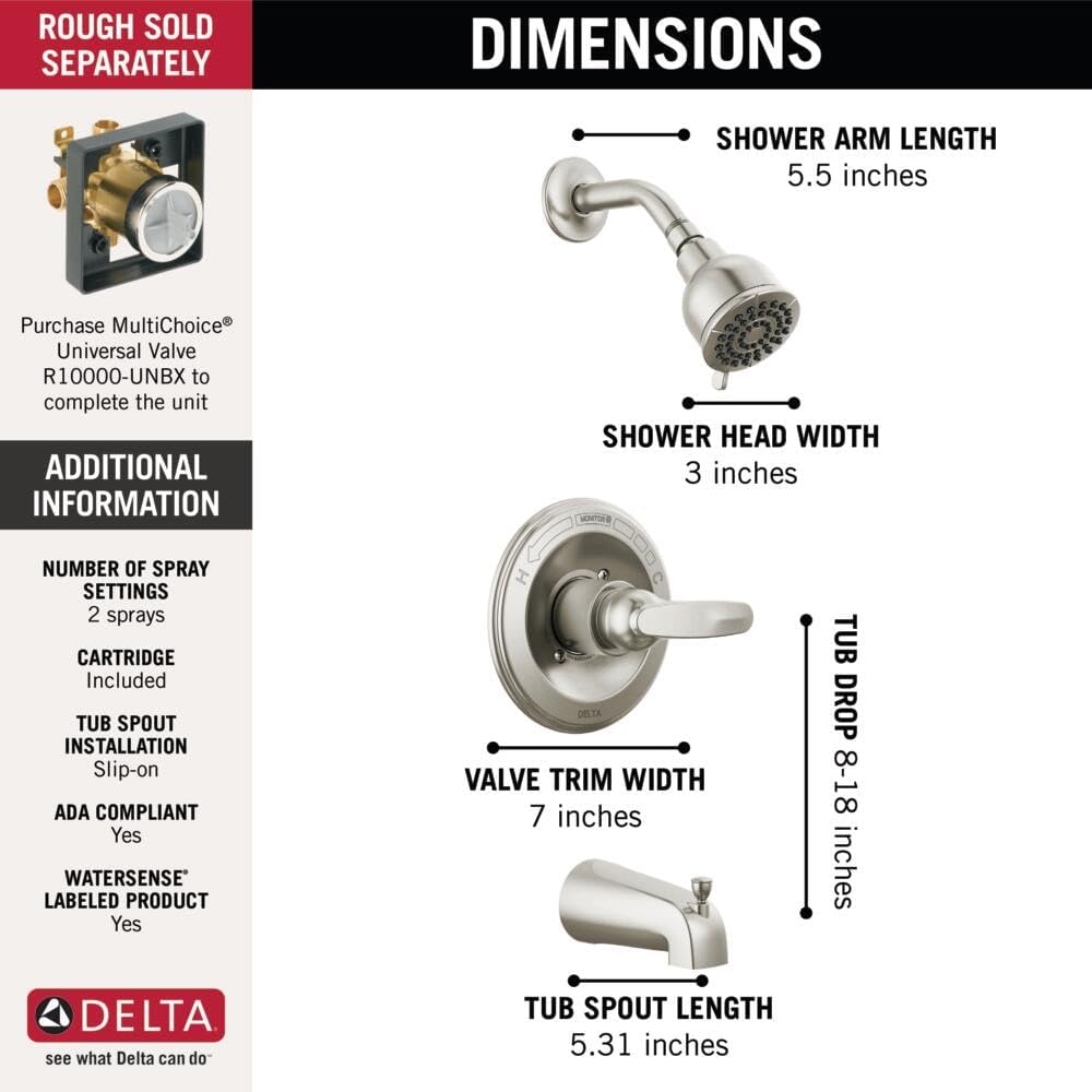 Brushed Nickel Shower Faucet Set with 2-Spray Shower Head and Tub Trim Kit V26036