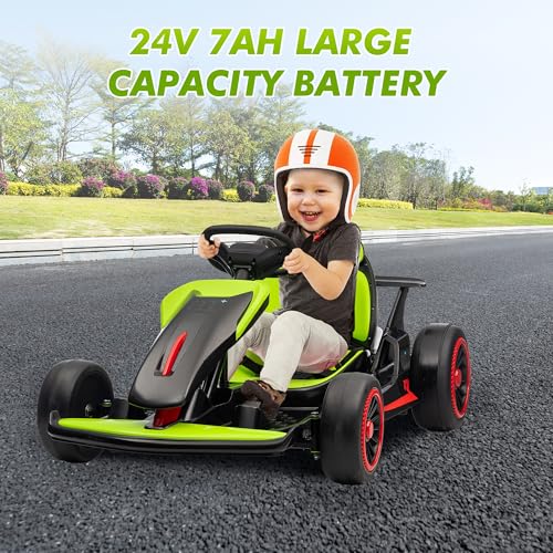 Electric Drift Kart for Kids with Adjustable Seat, LED Lights, 8.1 MPH W755255