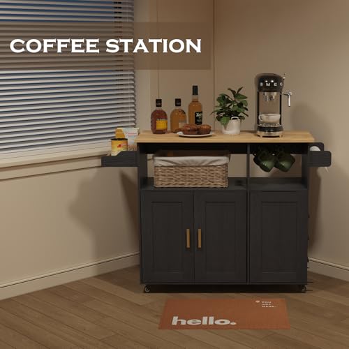 Rolling Kitchen Island Cart with Drop Leaf Countertop and Storage S311