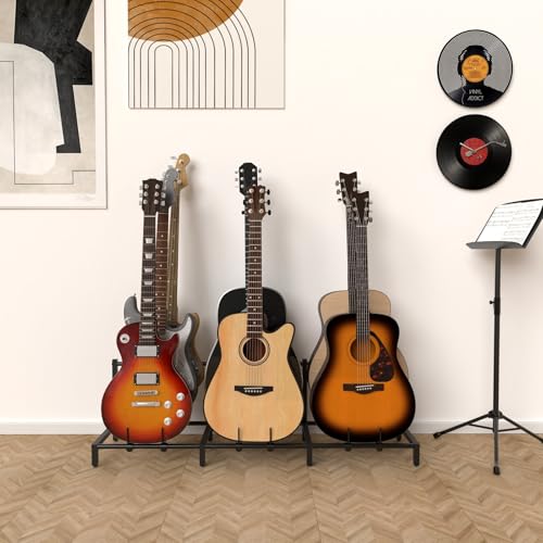 Guitar Rack, 3-Piece Floor Stand with Amp Support, Adjustable Holder for Multiple Instruments H140