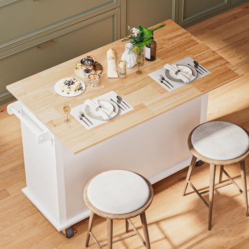 Movable Kitchen Island with Drop Leaf and Power Outlet Y932