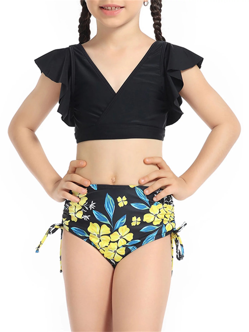 Mommy and Me Swimsuits 2 Piece Bikini Set Print Sleeve Tops with Briefs B695