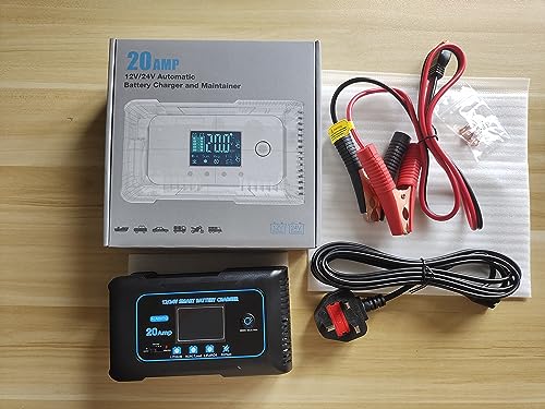 20 Amp Lithium Battery Charger, 12V and 24V LiFePO4, Lead-Acid Portable Car Battery Charger A814524