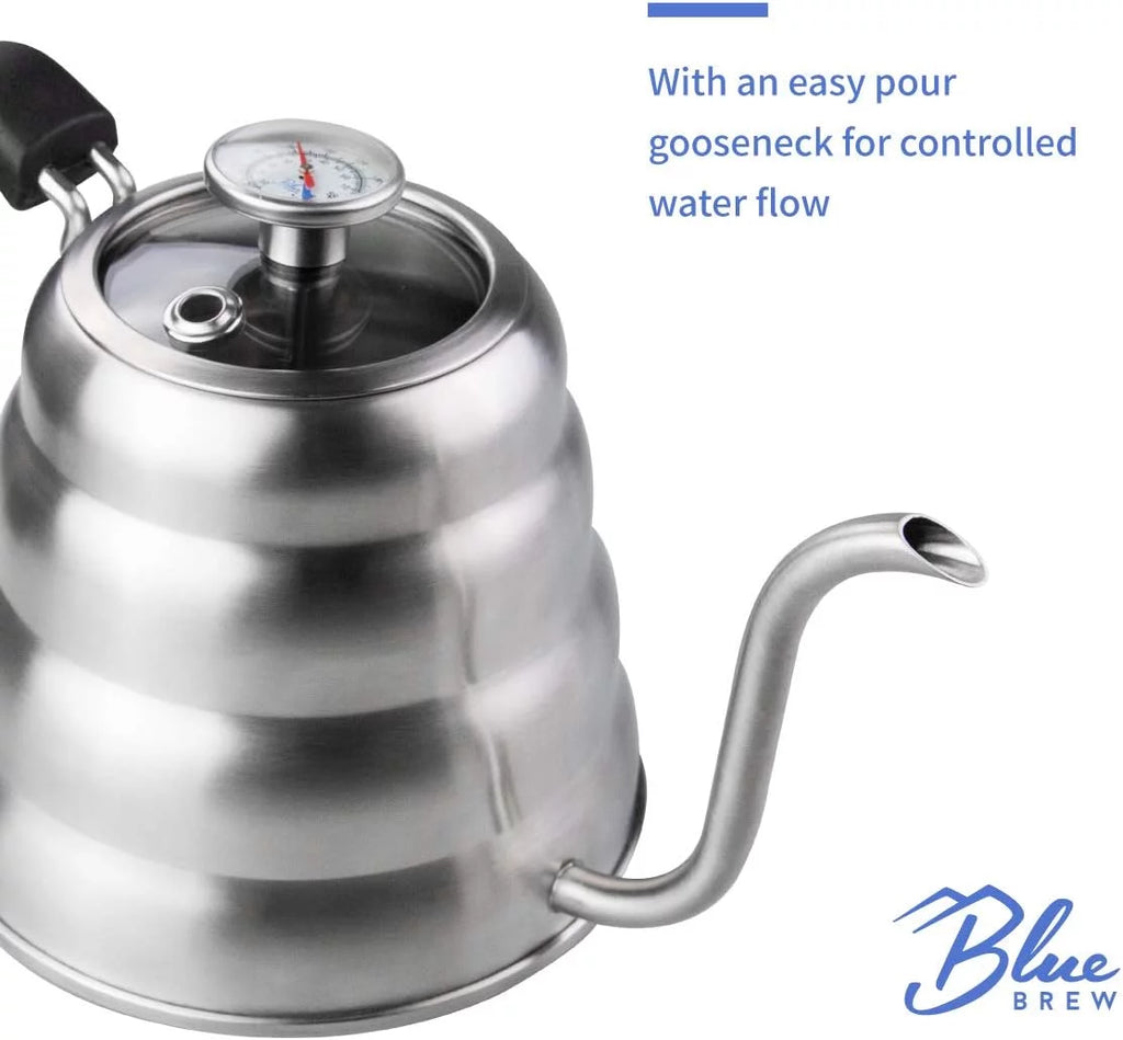 Gooseneck Kettle with Thermometer, 40 oz Stainless Steel for Coffee and Tea K773