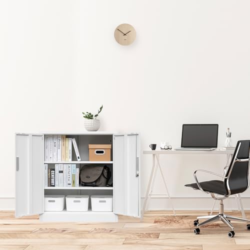 Locking Metal Storage Cabinet with Shelves and Doors, Black I112889
