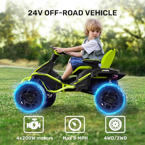 24V 4x4 Ride On Toy for Big Kids, 4x200W Motors, 5MPH, Parent Remote, Wide Seat, Green X884766
