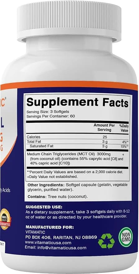 MCT Oil Capsules 3000 mg per Serving, 180 Softgels A410
