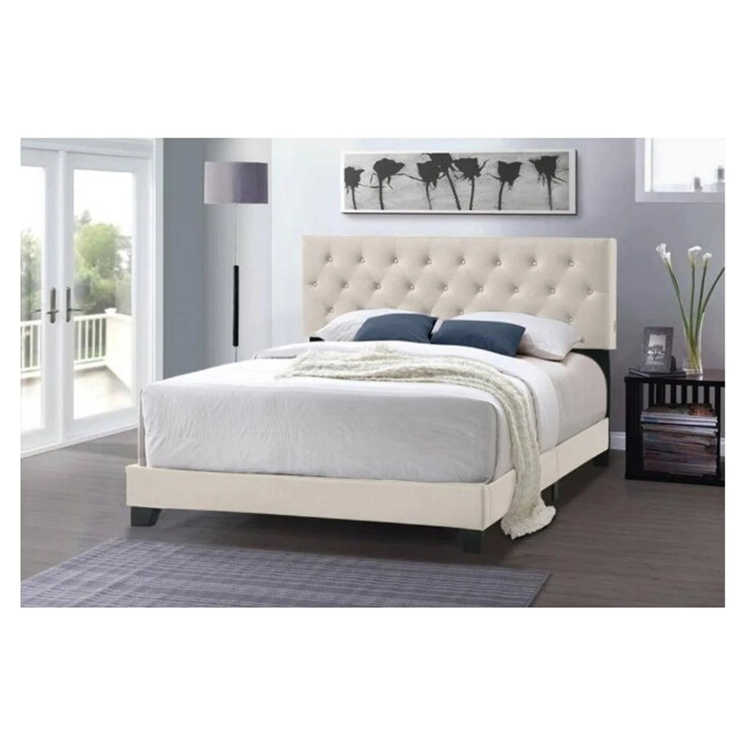 Linen Bed with USB Power Connection, Beige - Twin Size M2522