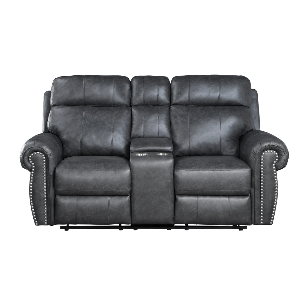 Breathable Faux Leather Manual Double Reclining Loveseat Brown S841038