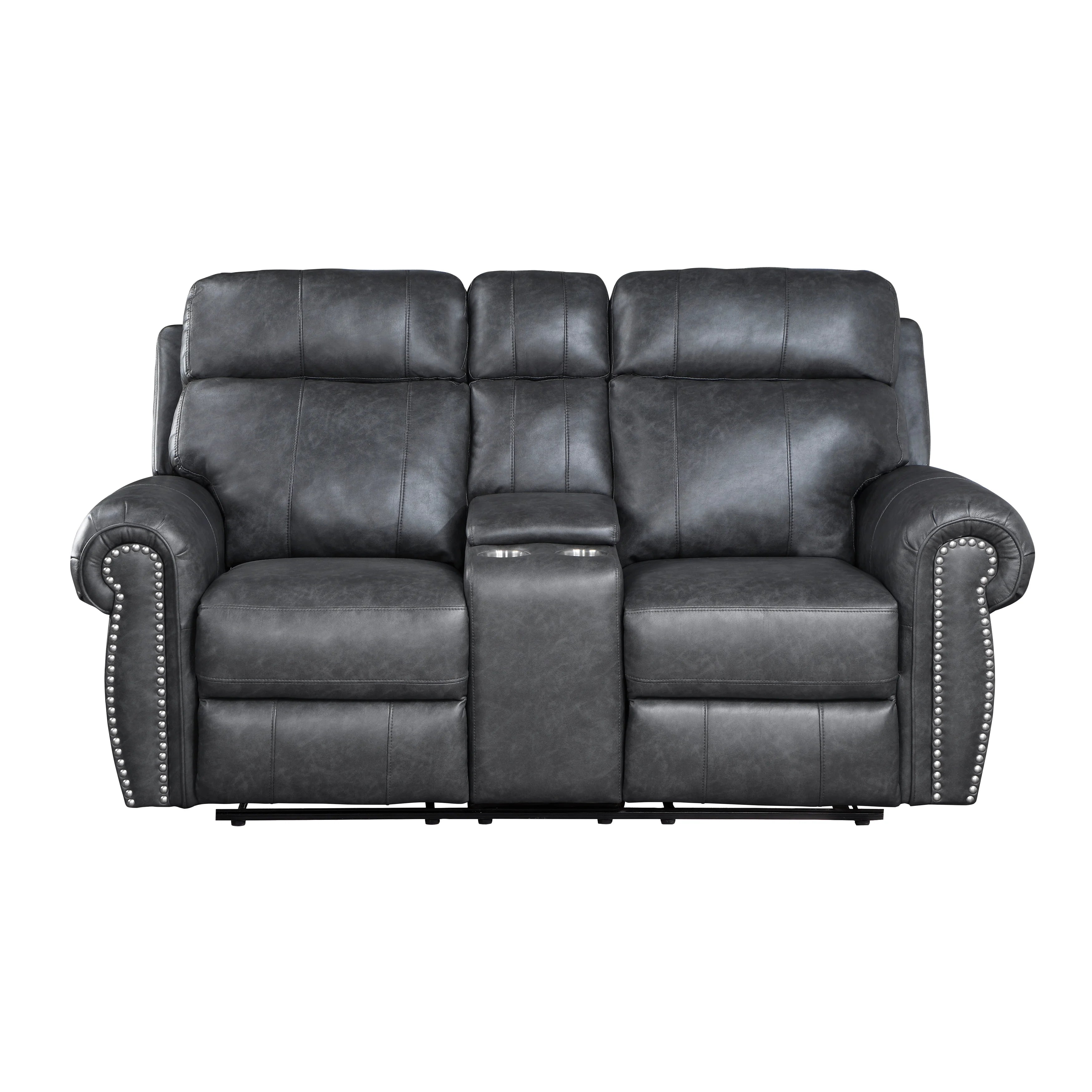 Breathable Faux Leather Manual Double Reclining Loveseat Brown S841038