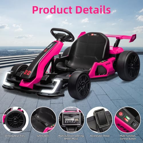 Electric Go Kart for Kids with Drift Function, Adjustable Seat, 8mph Y28704