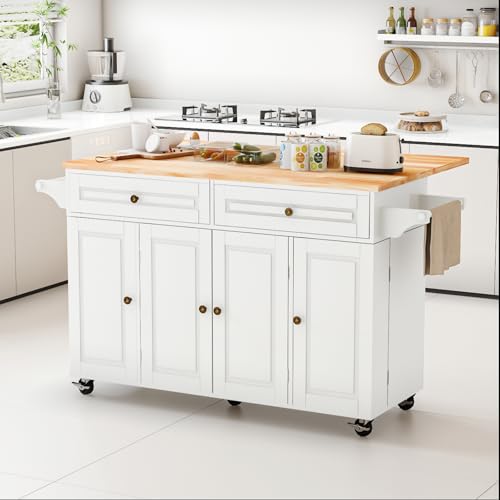 Movable Kitchen Island with Drop Leaf and Power Outlet Y932