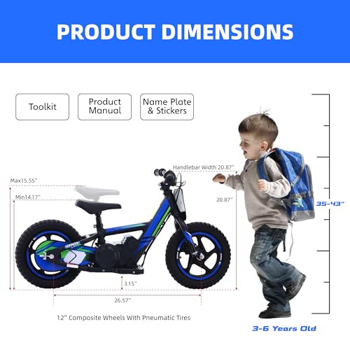 Electric Dirt Bike for Kids Aged 3-6, 170W Motor, 24V Battery, 12IN Tires J8048