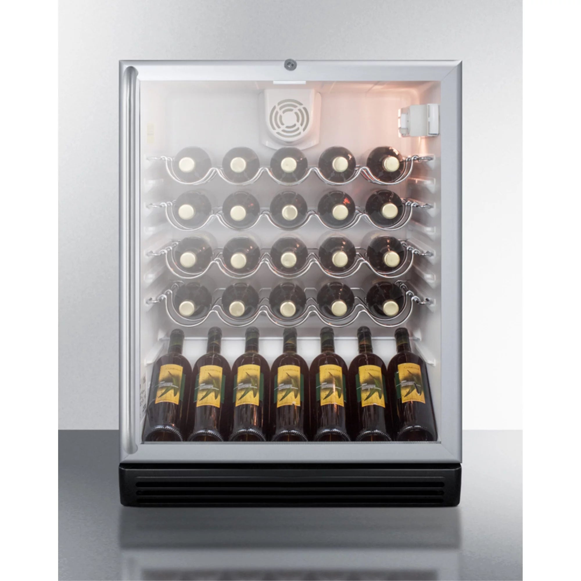 Wine cellar with glass door, black cabinet, freestanding S219