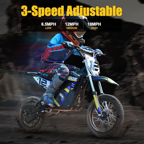 Electric Dirt Bike for Kids, 3 Speed Modes, 18 MPH, 15 Miles Range, Dual Suspension, Disc Brake, 16" Tire, Orange Q704649