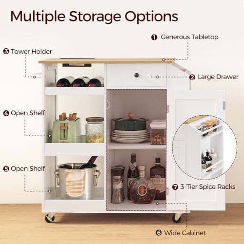 Kitchen Island with Power Outlet and Drawer, Rolling Cart on Wheels R667501