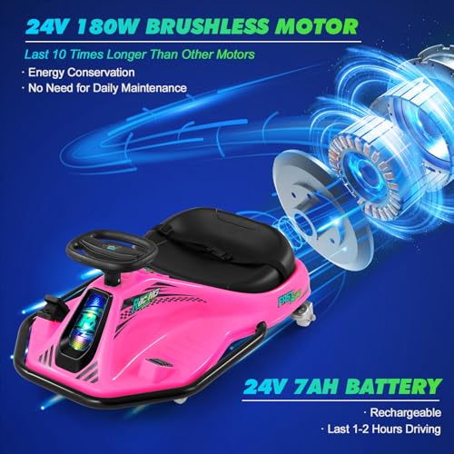 24V Electric Drifting Go Kart for Kids with Rotating Wheels, Pink D311017