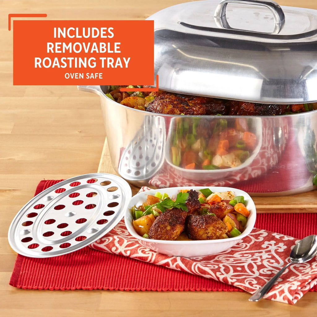 Cast Aluminum Oval Roaster Pan with Lid and Roasting Tray Y649767