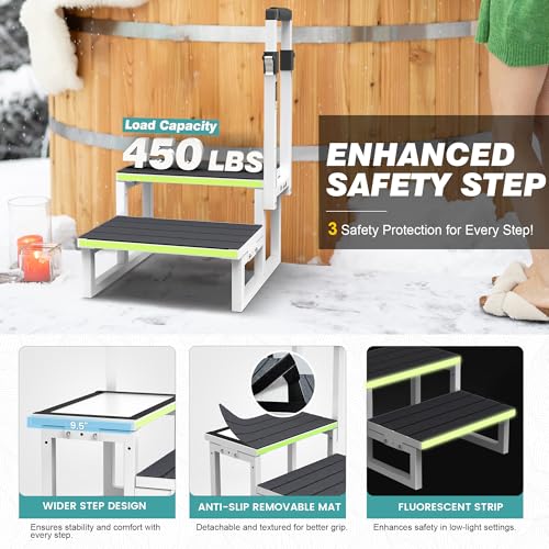 2 Step Stool with Handrail, Anti-Slip Mats, Portable for RV, Camper, Hot Tub R855