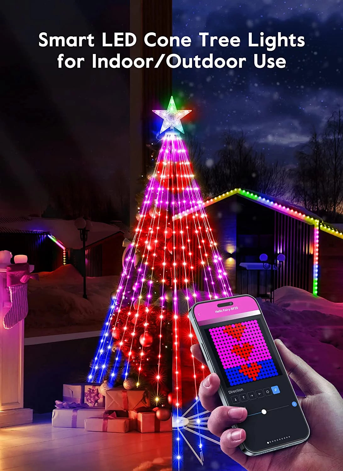 Smart Christmas Cone Tree LED Light, 6ft 265 LED Music Sync with Remote APP D332